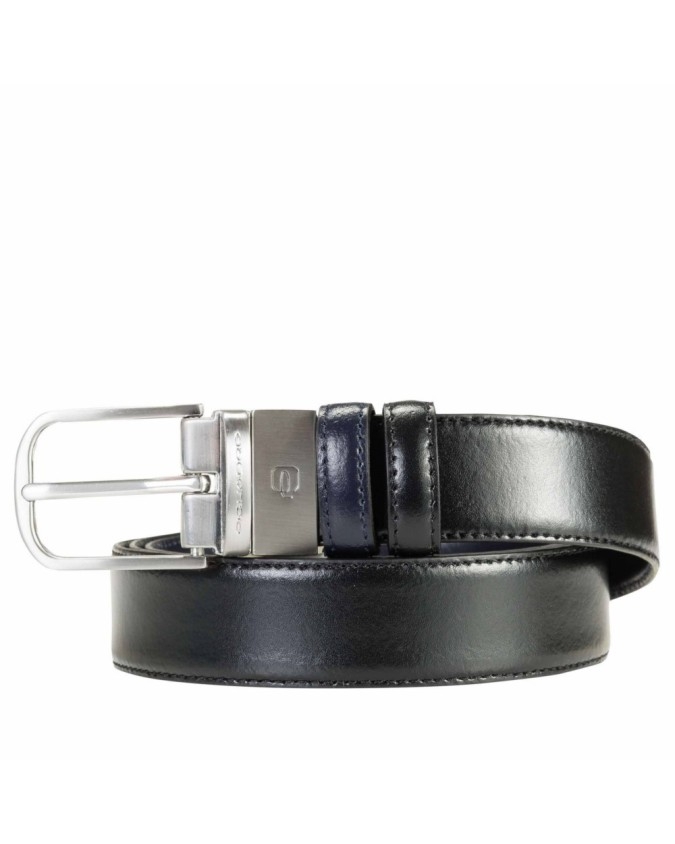 PIQUADRO - Cintura fibbia ad ardiglione altezza 30m - Nero/Blu