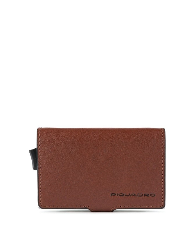 Piquadro - Porta carte di credito doppio in metallo e pelle Black