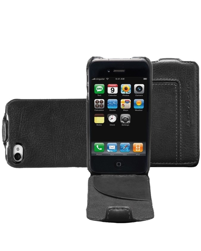 PIQUADRO - Porta iPhone4 e iPhone4S rigido con patta - Nero -