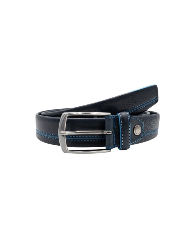 Made in Italy - Cintura uomo in pelle con cucitura a contrasto Blu