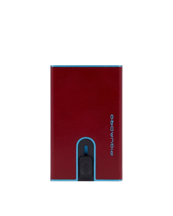 Piquadro- Porta carte di credito slim in pelle e metallo con sliding system