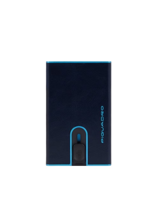 Piquadro- Porta carte di credito slim in pelle e metallo con sliding system