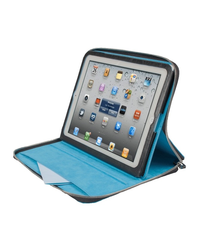 PIQUADRO - Custodia per iPad con tracolla in pelle - Blu - AC2973B2/BLU2