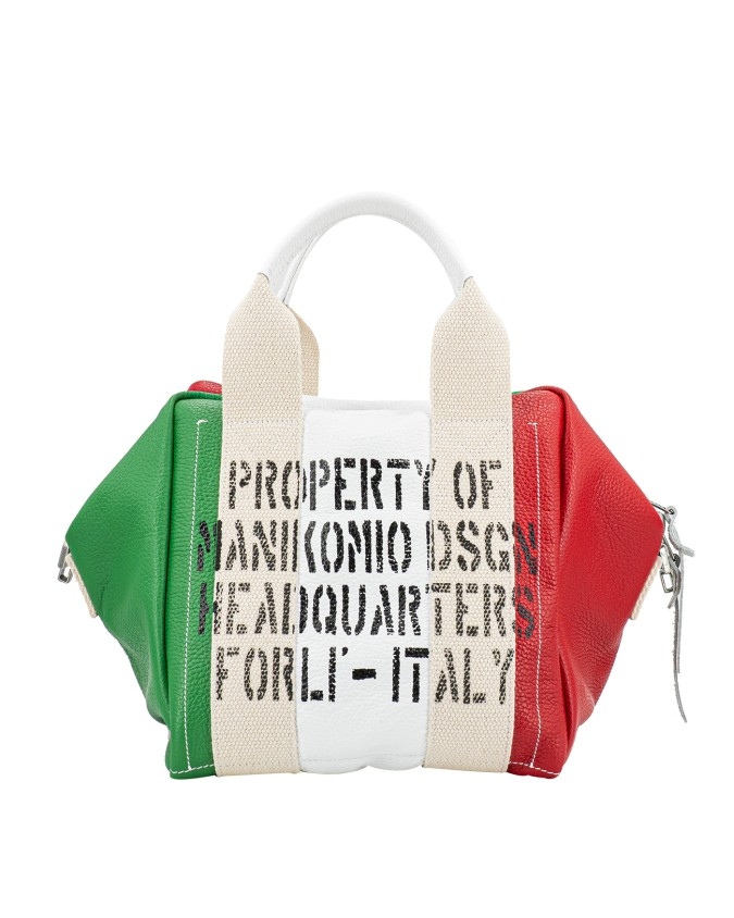 Manikomio Design - Borsa a mano in pelle con tracolla e stampa bandiera Aviator's Kit Bag