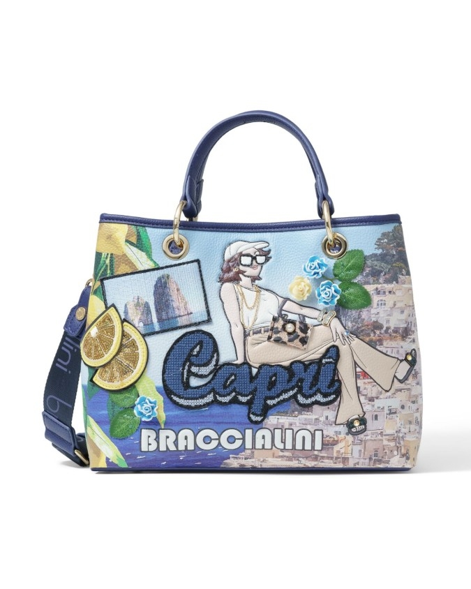 Braccialini - Borsa a mano con cartoline Capri